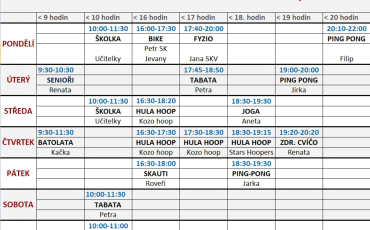 Sokolovna - rozvrh a řád